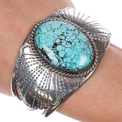 6.65" GC Vintage Navajo sterling silver spiderweb turquoise cuff bracelet - Estate Fresh Austin