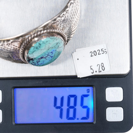 6.65" GC Vintage Navajo sterling silver spiderweb turquoise cuff bracelet - Estate Fresh Austin