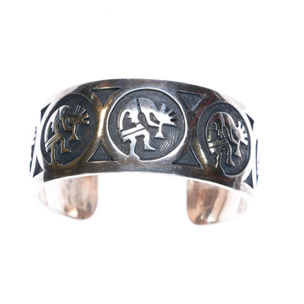6.75" Mark Tawahongva Hopi Overlay Kokopelli cuff bracelet sterling silver - Estate Fresh Austin