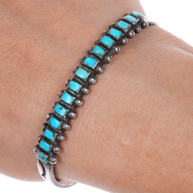 6.5" 40's-50's Zuni Square cut turquoise row cuff bracelet sterling silver - Estate Fresh Austin