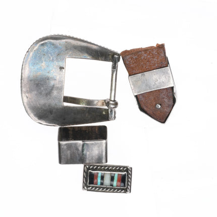 50's-60's Vintage Zuni sterling silver channel inlay ranger belt buckle set 3/4" - Estate Fresh Austin