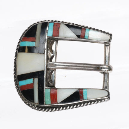 50's-60's Vintage Zuni sterling silver channel inlay ranger belt buckle set 3/4" - Estate Fresh Austin