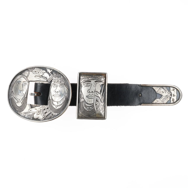 Andrew Todacheene Navajo overlay1" ranger belt buckle set sterling silver - Estate Fresh Austin