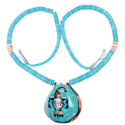 Vintage Natachu Zuni spiny oyster shell intarsia inlay turquoise heishi necklace - Estate Fresh Austin
