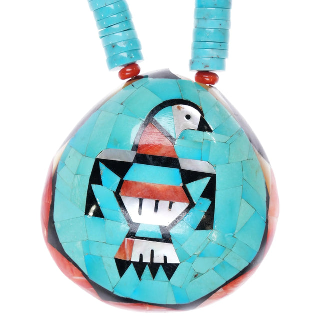 Vintage Natachu Zuni spiny oyster shell intarsia inlay turquoise heishi necklace - Estate Fresh Austin