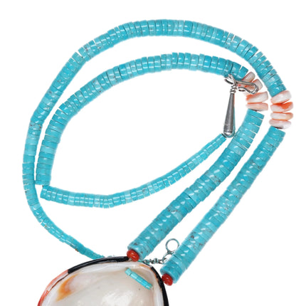 Vintage Natachu Zuni spiny oyster shell intarsia inlay turquoise heishi necklace - Estate Fresh Austin