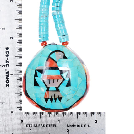 Vintage Natachu Zuni spiny oyster shell intarsia inlay turquoise heishi necklace - Estate Fresh Austin