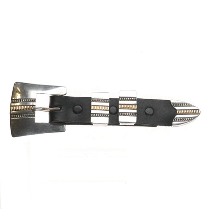 Harris Joe Navajo sterling silver 14k gold ranger belt buckle set 1" - Estate Fresh Austin