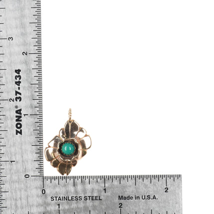 NSS Southwestern 14k Gold pendant with green turquoise hand chiseled/ rope bail - Estate Fresh Austin