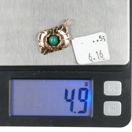 NSS Southwestern 14k Gold pendant with green turquoise hand chiseled/ rope bail - Estate Fresh Austin