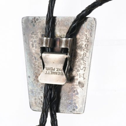 c1970 Isabelle Simplicio Zuni sterling silver, turquoise, horse inlay bolo tie - Estate Fresh Austin