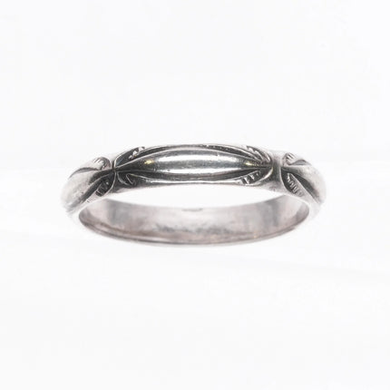 sz7 Early Navajo ingot silver band ring with hand stamped design sterling - Estate Fresh Austin