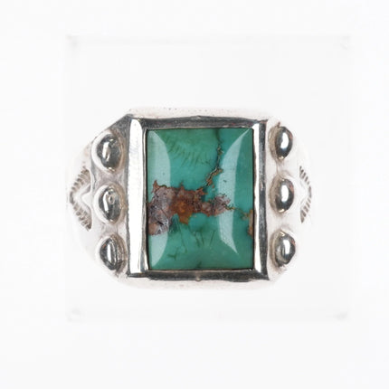 sz8.25 Vintage Navajo Royston Turquoise sterling silver ring with stamped sides - Estate Fresh Austin
