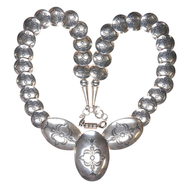 Carolyn Pollack Southwestern sterling silver stamped pillow bead necklace - Estate Fresh Austin