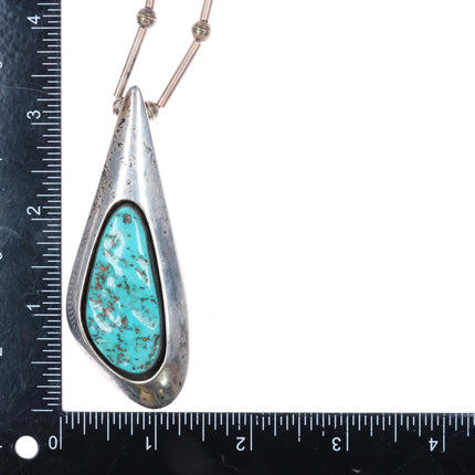 Vintage c1970 Southwestern Modernist sterling silver turquoise freeform pendant - Estate Fresh Austin