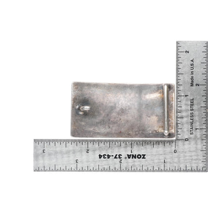 c1950's Southwestern Modernist sterling silver belt buckle with turquoise - Estate Fresh Austin