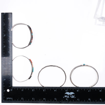 6.25"-6.5" 4 Navajo Carinated/Zuni Inlay sterling silver stacking cuff bracelets - Estate Fresh Austin