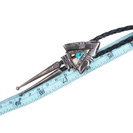 Vintage Southwestern sterling silver inlaid turquoise arrowhead form bolo tie - Estate Fresh Austin