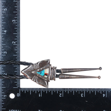 Vintage Southwestern sterling silver inlaid turquoise arrowhead form bolo tie - Estate Fresh Austin