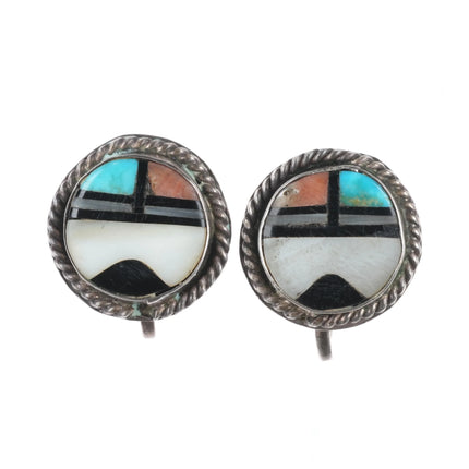 Vintage 1950's Zuni inlay sterling silver screw back sunface earrings - Estate Fresh Austin
