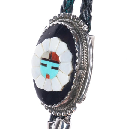 Vintage Bev Etsate Zuni sterling silver raised inlay sunface bolo tie - Estate Fresh Austin