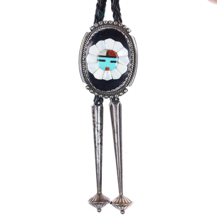 Vintage Bev Etsate Zuni sterling silver raised inlay sunface bolo tie - Estate Fresh Austin