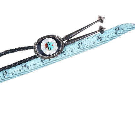 Vintage Bev Etsate Zuni sterling silver raised inlay sunface bolo tie - Estate Fresh Austin
