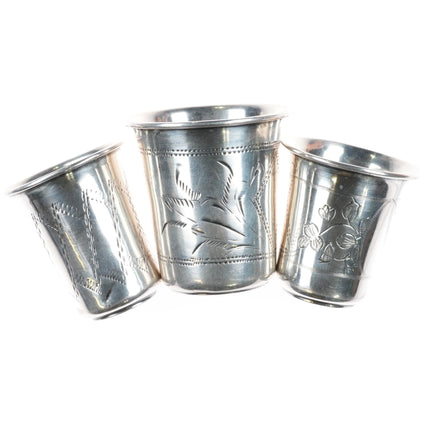 3 Antique Russian 84 Silver Shot glasses Kiddush Cup Sterling - Estate Fresh Austin