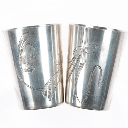 6 Antique Russian 84 Silver Shot glasses Kiddush Cup hand engraved Sterling - Estate Fresh Austin