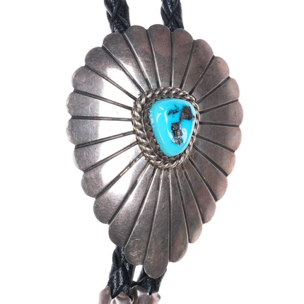 Vintage M Spencer Navajo sterling silver and turquoise bolo tie - Estate Fresh Austin