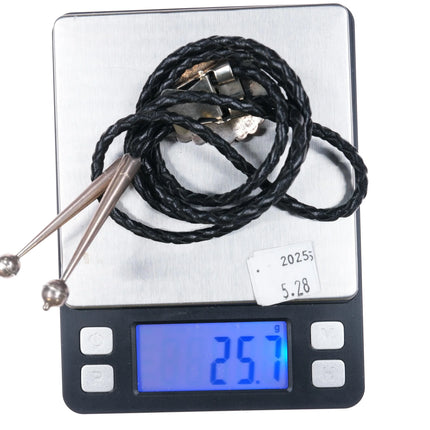 Vintage M Spencer Navajo sterling silver and turquoise bolo tie - Estate Fresh Austin