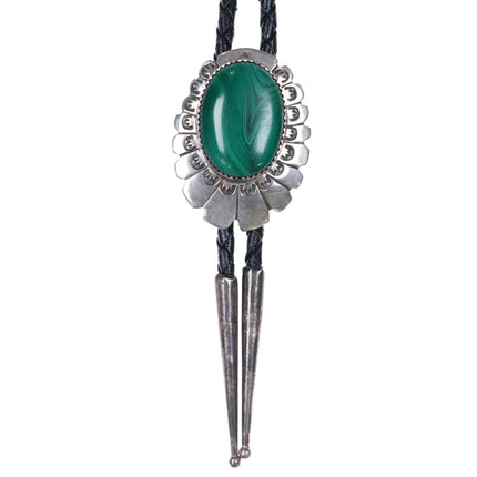 Vintage IO Navajo sterling silver and malachite bolo tie - Estate Fresh Austin
