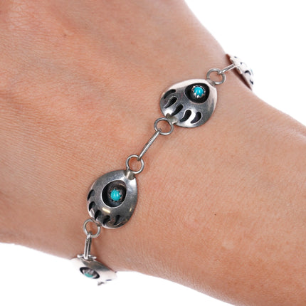 7.25" Vintage Navajo sterling silver turquoise bear paw shadowbox link bracelet - Estate Fresh Austin