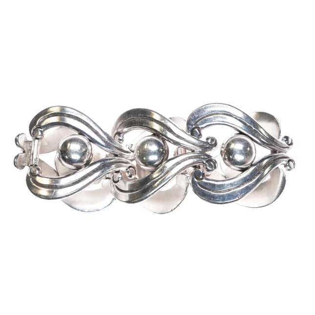 7" Vintage Mexican Modernist sterling silver link bracelet art deco MCM - Estate Fresh Austin