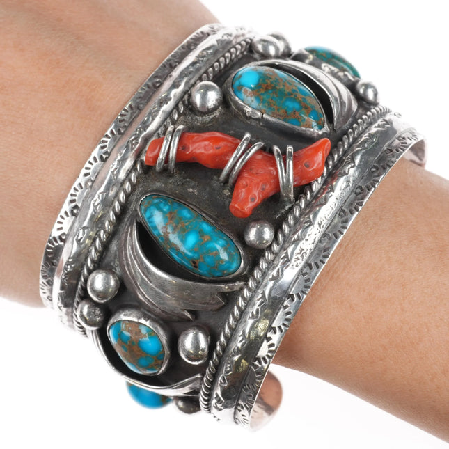 7" Vintage Candelaria Turquoise Branch coral sterling silver cuff bracelet - Estate Fresh Austin