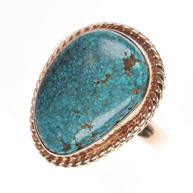 sz6.75 14k gold micro-webbed Nevada Blue turquoise vintage Navajo ring - Estate Fresh Austin