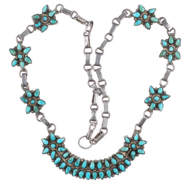 Vintage c1940's Zuni petit point turquoise cluster necklace sterling silver - Estate Fresh Austin