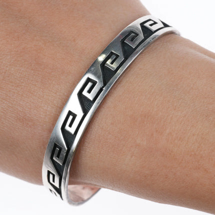 6.75" Norman Honie Jr Hopi overlay wave/water cuff bracelet sterling silver - Estate Fresh Austin