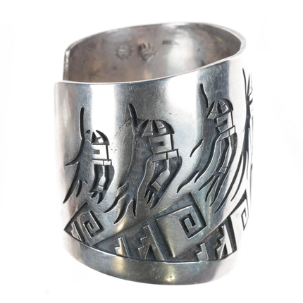 7" Large Hopi Silvercrafts Guild Overlay storyteller cuff bracelet sterling silver - Estate Fresh Austin