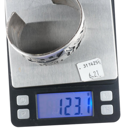 7" Large Hopi Silvercrafts Guild Overlay storyteller cuff bracelet sterling silver - Estate Fresh Austin