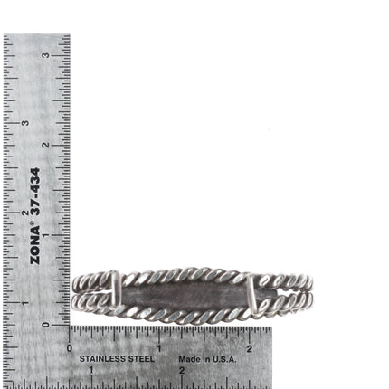 6.25" c1930's Navajo twisted sterling silver wire turquoise row cuff bracelet - Estate Fresh Austin