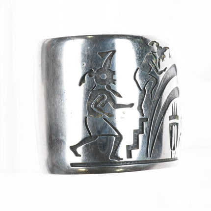 7" Big Bernard Dawahoya Hopi overlay cuff bracelet corn kachinas sterling silver - Estate Fresh Austin
