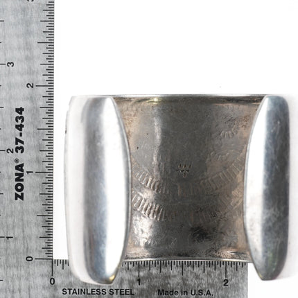 7" Big Bernard Dawahoya Hopi overlay cuff bracelet corn kachinas sterling silver - Estate Fresh Austin