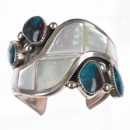 6.1" Bisbee Turquoise Dan Benally Navajo Modernist sterling silver cuff bracelet - Estate Fresh Austin