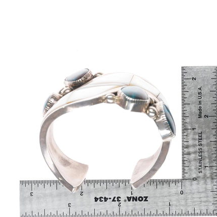 6.1" Bisbee Turquoise Dan Benally Navajo Modernist sterling silver cuff bracelet - Estate Fresh Austin