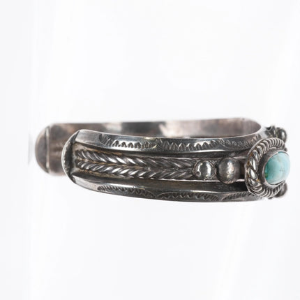 6.25" 1940's Navajo carinated sterling silver turquoise row cuff bracelet - Estate Fresh Austin