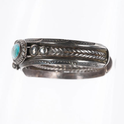 6.25" 1940's Navajo carinated sterling silver turquoise row cuff bracelet - Estate Fresh Austin