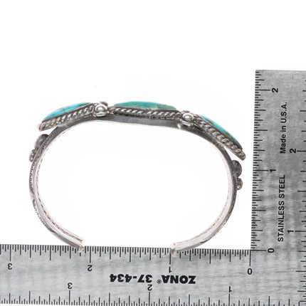 6.25" 1940's Navajo carinated sterling silver turquoise row cuff bracelet - Estate Fresh Austin