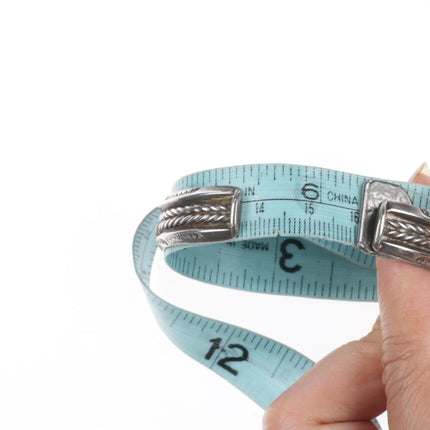 6.25" 1940's Navajo carinated sterling silver turquoise row cuff bracelet - Estate Fresh Austin