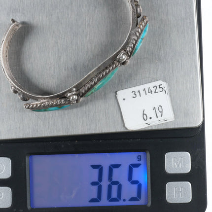 6.25" 1940's Navajo carinated sterling silver turquoise row cuff bracelet - Estate Fresh Austin